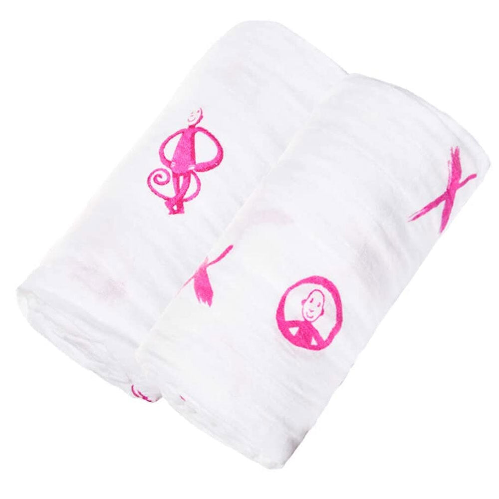 Matchstick Monkey 120cm Organic Cotton Muslin Swaddle Baby/Child Blanket PNK (2 Pieces)