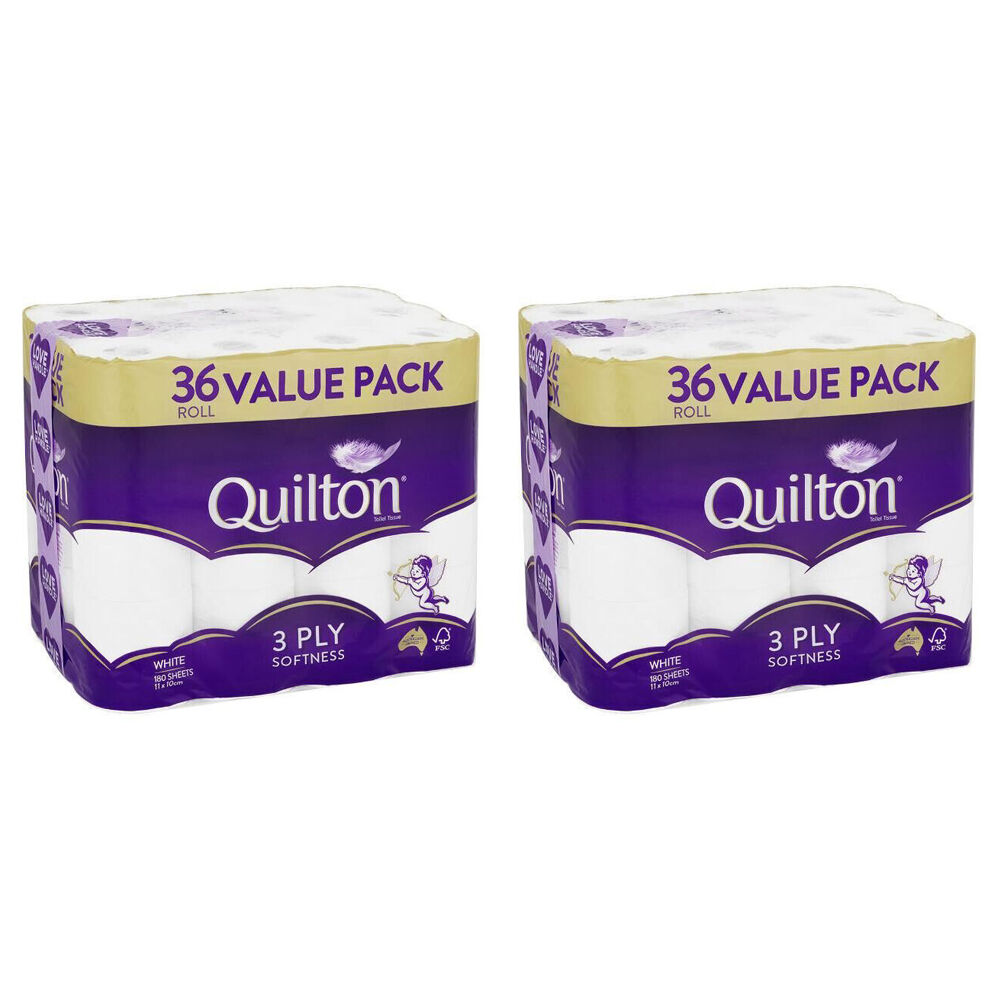 Quilton 36pc Quilton 180-Sheet Softness Tissue Roll 3-Ply White Toilet Paper (2 Pack)