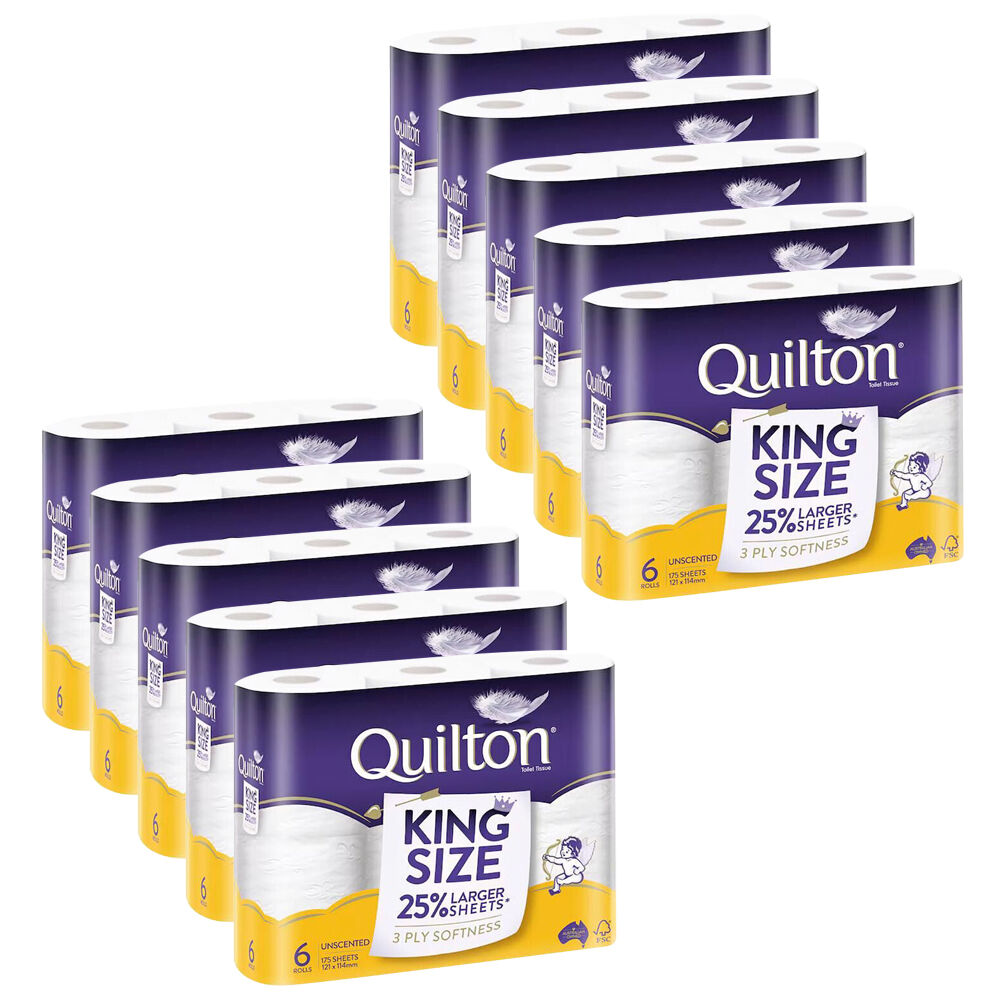 Quilton 6pc Quilton 175-Sheet King Size Tissue Roll 3-Ply Uncented Toilet Paper (10 Pack)