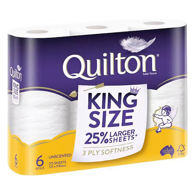 Quilton 175-Sheet King Size Tissue Roll 3-Ply White Uncented Toilet Paper (6 Pieces)