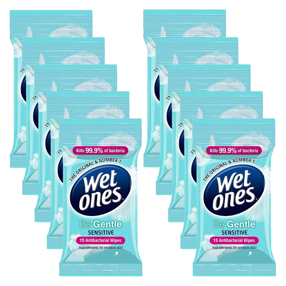 Wetones 15pc WetOnes Be Gentle Sensitive Surface Wipes Travelpack Antibacterial (10 Pack)