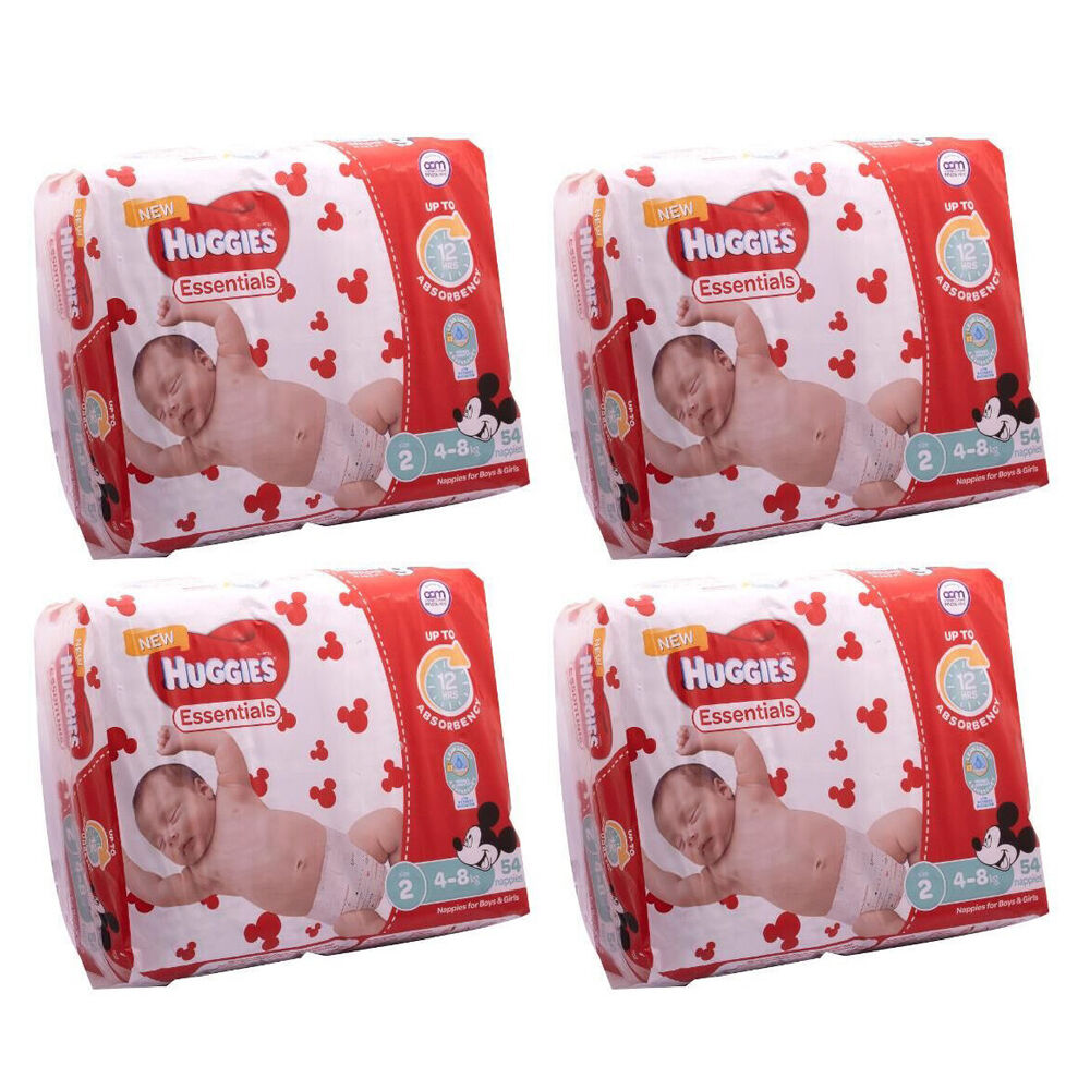 Huggies 54pc Huggies Essentials Mickey Infant Absorbent Size 2 Disposable Nappies (4 Pack)