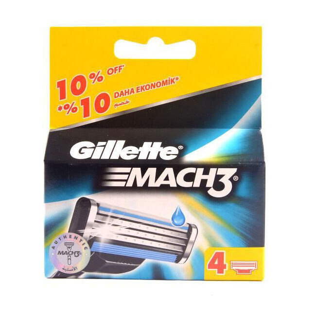 Gillette Mach 3 Razor Head Duracomfort Edge Blades Trimming Care For Men (4 Pieces)