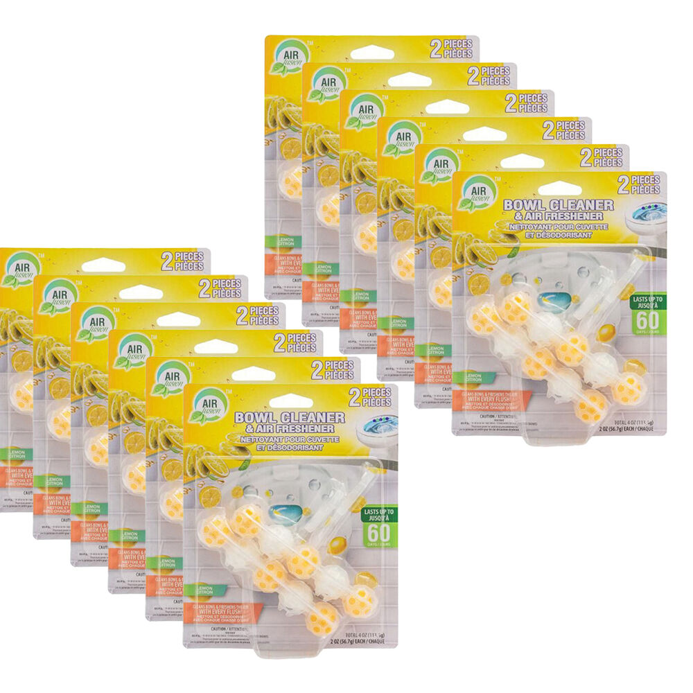 Air Fusion 2pc Air Fusion Toilet Bowl Cleaner & Air Freshener Odour Eliminator Lemon (12 Pack)