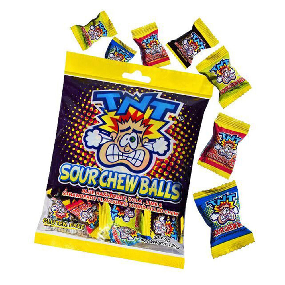 TNT Liquid Filled Sour Chew Balls Variety Pack Candy Lollies 150g Assorted (12 Pack) — image 2