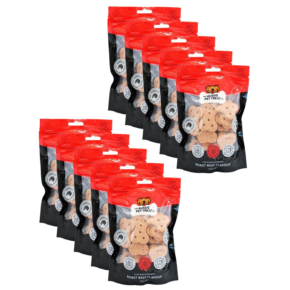 The Aussie Pet Treat CO Dog Biscuit Roast Beef 150g Snack Oven Baked (10 Pack)