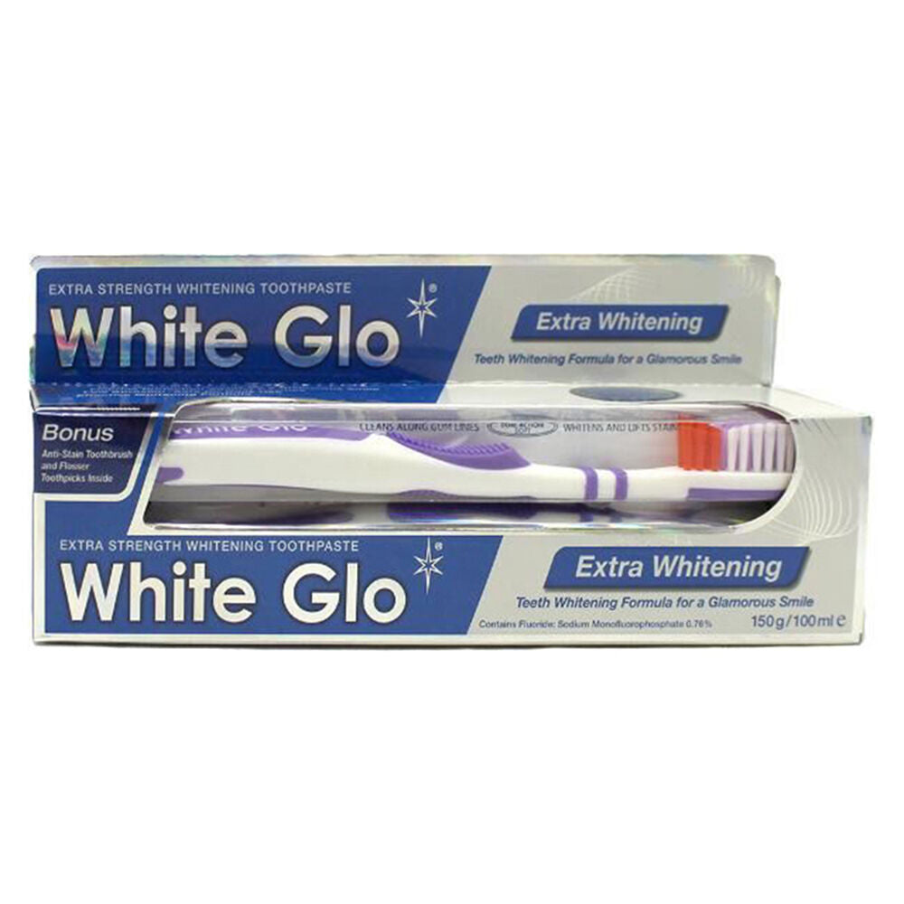White Glo 2pc White Glo Extra Whitening Toothpaste & Toothbrush Dental Care Set 150g (6 Pack) — image 2