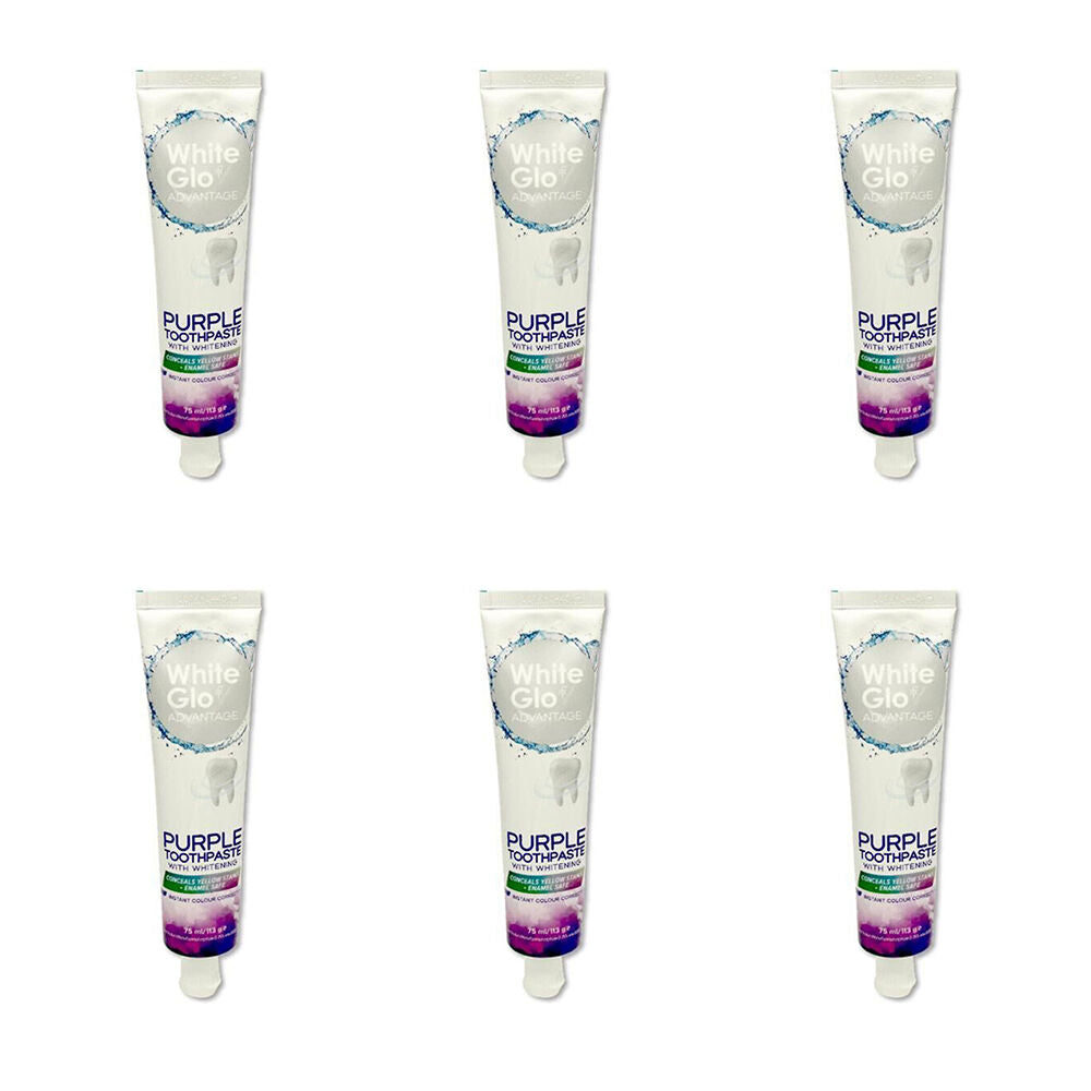 White Glo Advantage Purple w/ Whitening Dental Care Toothpaste 113g (6 Pack)