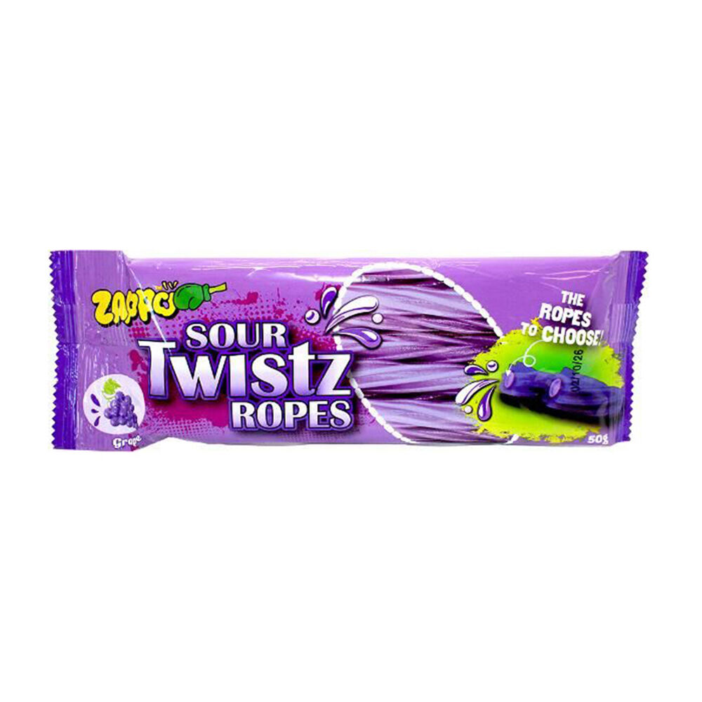 Zappo 50g Fruit-Flavoured Sour Twistz Ropes Grape Chews Lollies Candy