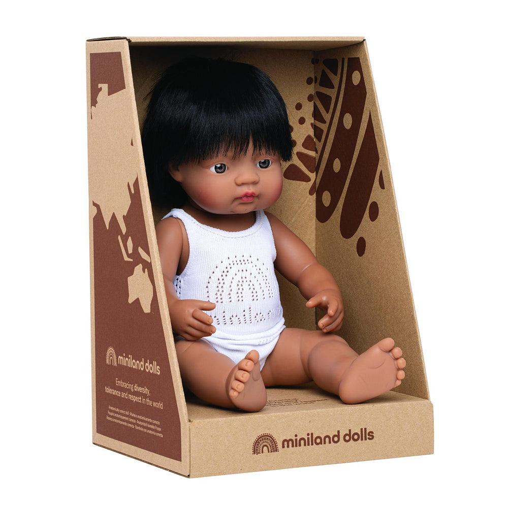 Miniland Baby Doll Hispanic Boy 38cm Lifelike Kids Fun Pretend Play Toy 10m+ — image 3