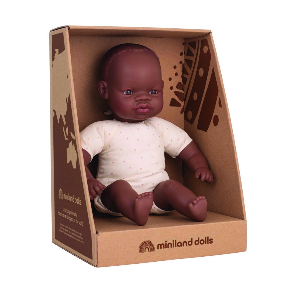 Miniland Soft Body Doll African 32cm Lifelike Kids Fun Pretend Play Toy 10m+