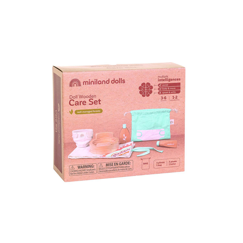 Miniland Doll Wooden Care Toiletries Pretend Play Set Kids/Toddler Toy 3+ (6 Pieces)