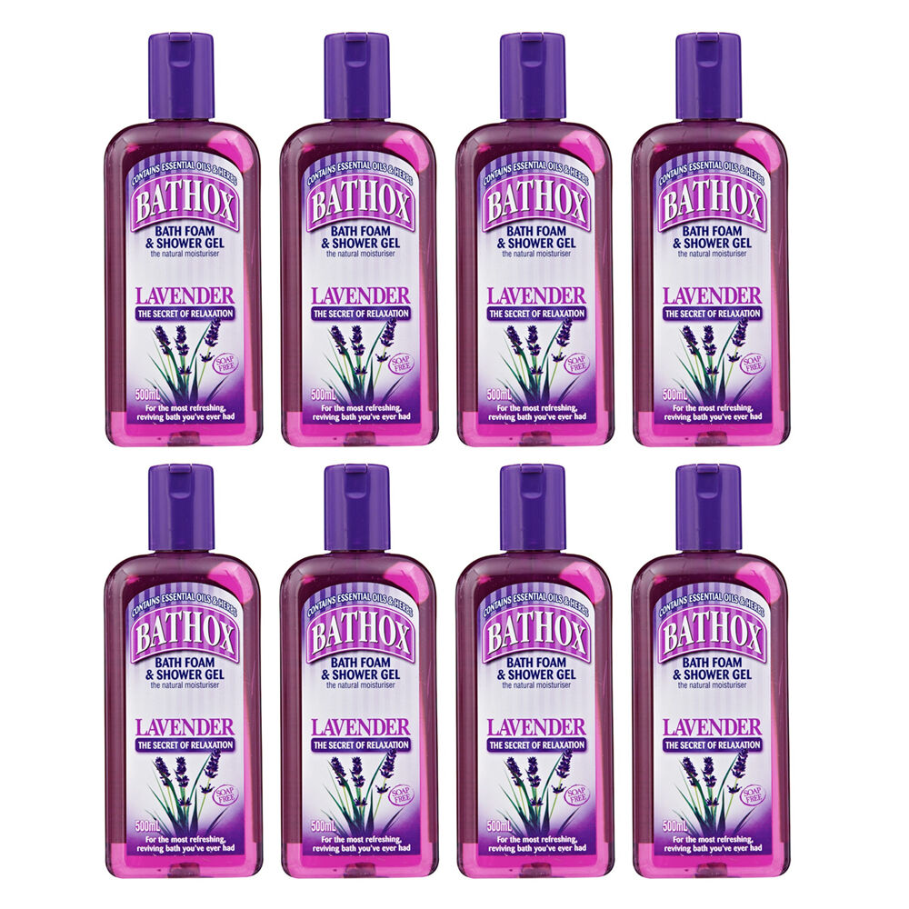 Bathox Liquid Bath Foam Shower Gel Lavender 500ml Moisturising Body Care (8 Pack)