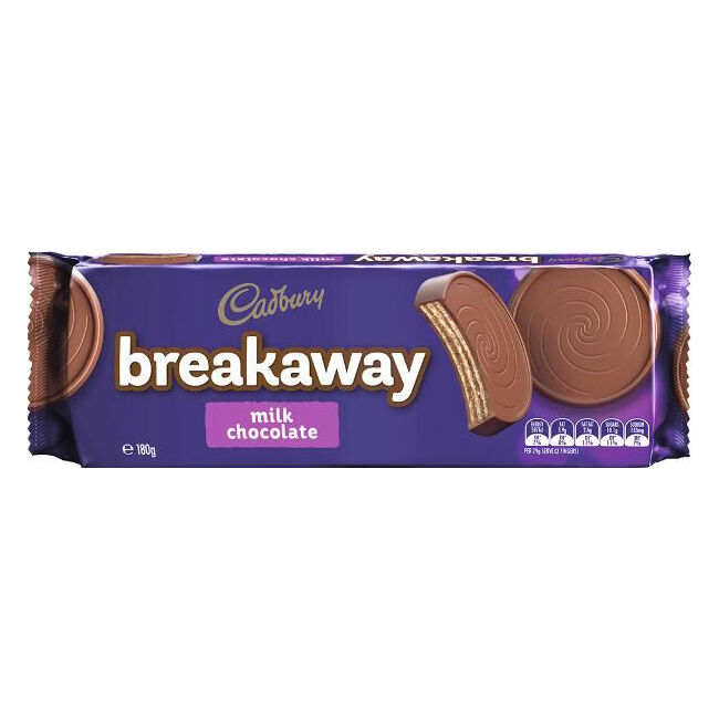 Cadbury Breakaway Milk Chocolate Crispy Wafers 180g Sweet Snack Confectionery
