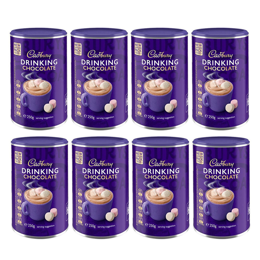Cadbury Drinking Chocolate Powder Tub 250g Beverage Drink (8 Pack)