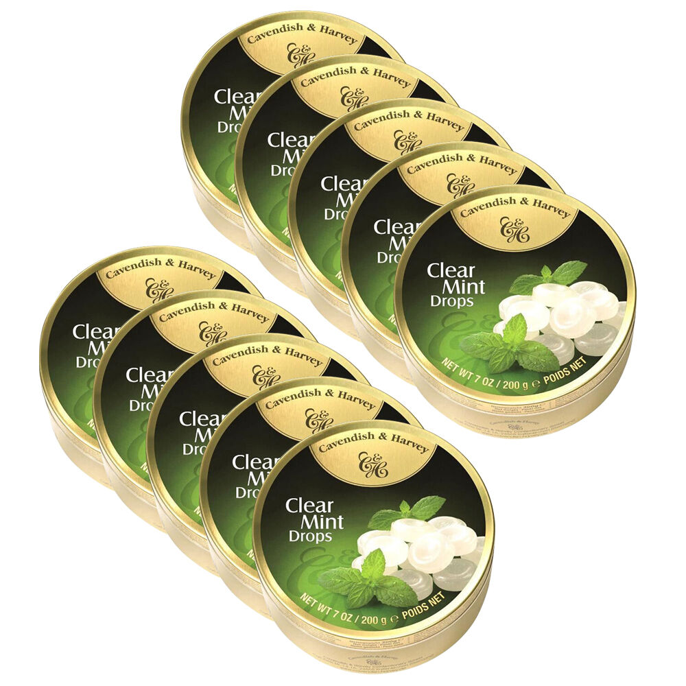 Cavendish & Harvey Clear Mint Drops 200g Candy Lollies Sweet Confectionery (10 Pack)