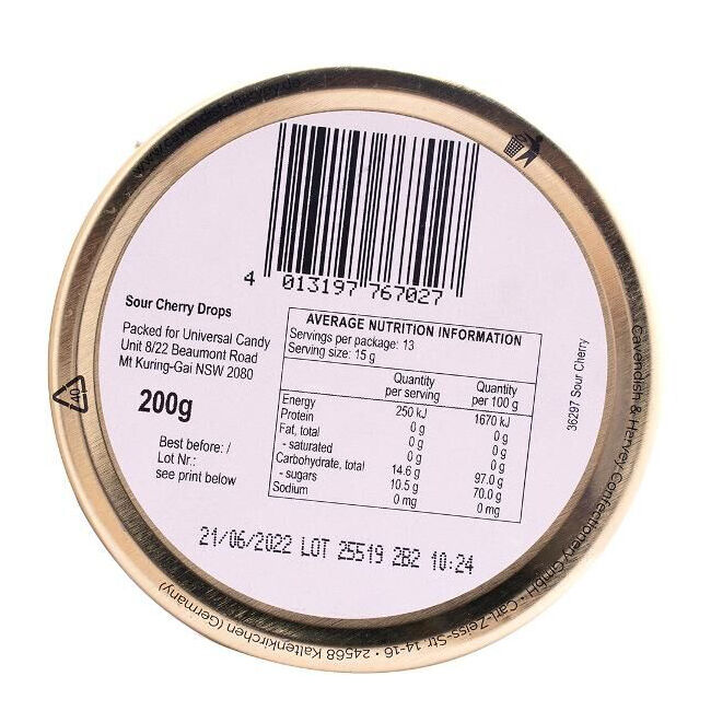 Cavendish & Harvey Sweet Confectionery Candy Lollies Sour Cherry 200g — image 3