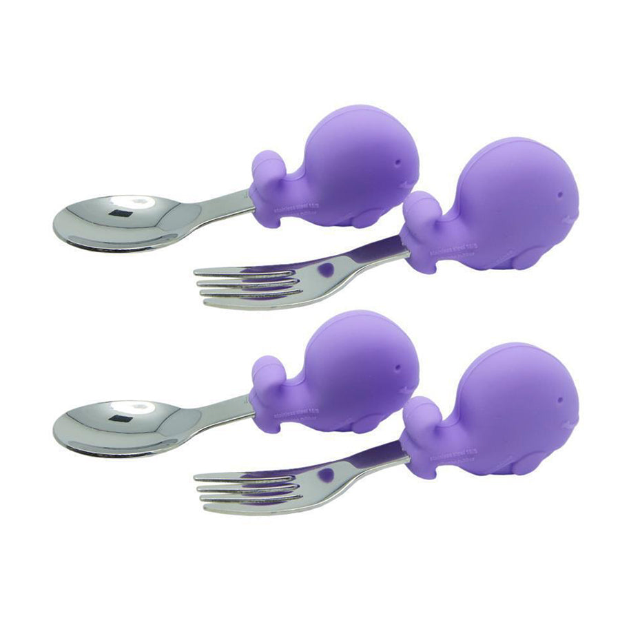 Marcus & Marcus Willo Whale Palm Grasp Cutlery Spoon/Fork Baby 18m+ Lilac (4 Pieces)