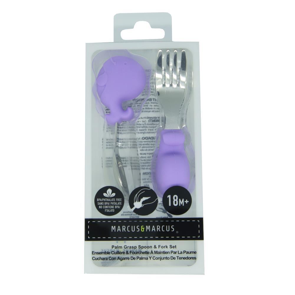 Marcus & Marcus Willo Whale Palm Grasp Cutlery Spoon/Fork Baby 18m+ Lilac (2 Pieces) — image 2