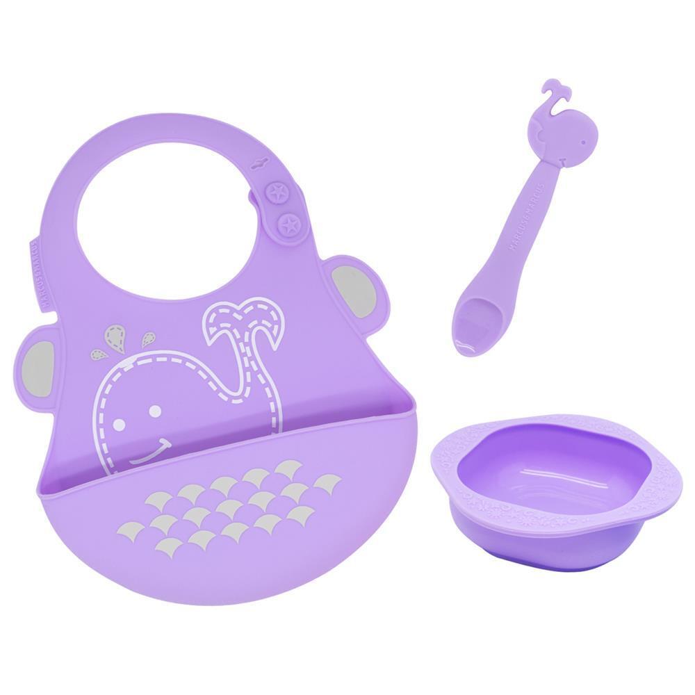 Marcus & Marcus Toddler/Children's/Baby Cutlery Set Willo Whale Lilac 6m+ (3 Pieces)