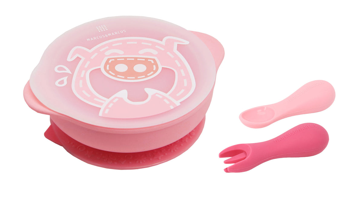 Marcus & Marcus Toddler First Self Feeding Bowl/Cutlery Set Piglet Pink 12m+ (3 Pieces)