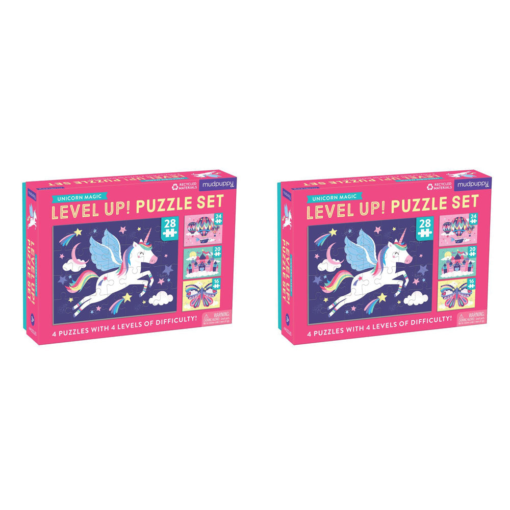 Mudpuppy Level Up Kids/Children 4 Jigsaw Puzzle Game Toy Set Unicorn 3y+ (2 Pack)