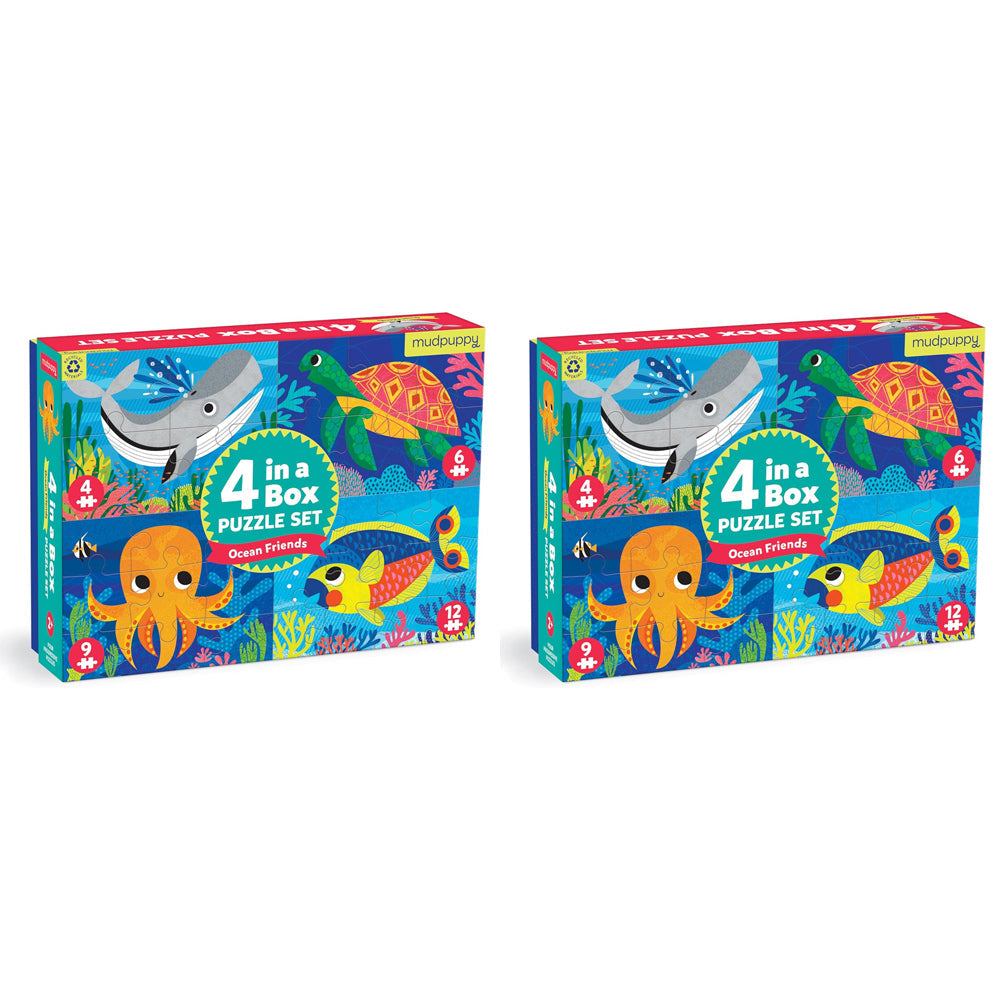 Mudpuppy Kids/Children 4 In a Box Jigsaw Puzzle Toy Set Ocean Friends 3+ (2 Pack)