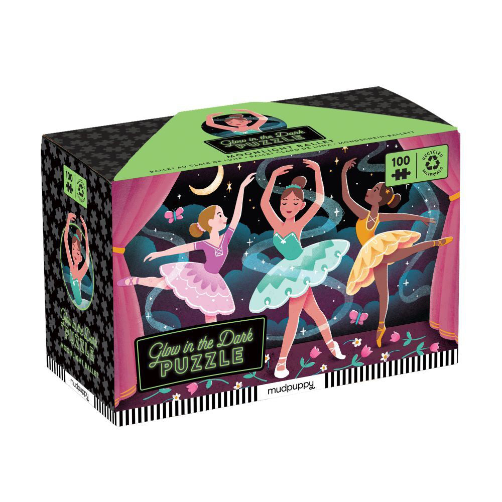 Mudpuppy 100pc Mudpuppy Glow Jigsaw Puzzle 46x30.5cm Fun Game Moonlight Ballet 5+ (2 Pack) — image 2
