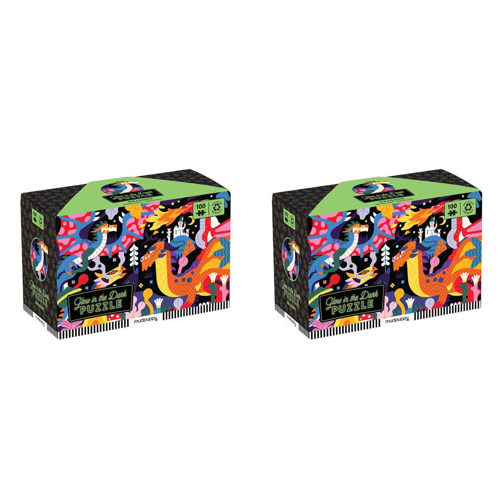 Mudpuppy 100pc Mudpuppy Glow Jigsaw Puzzle 46x30.5cm Educational Fun Game Dragons 5+ (2 Pack)
