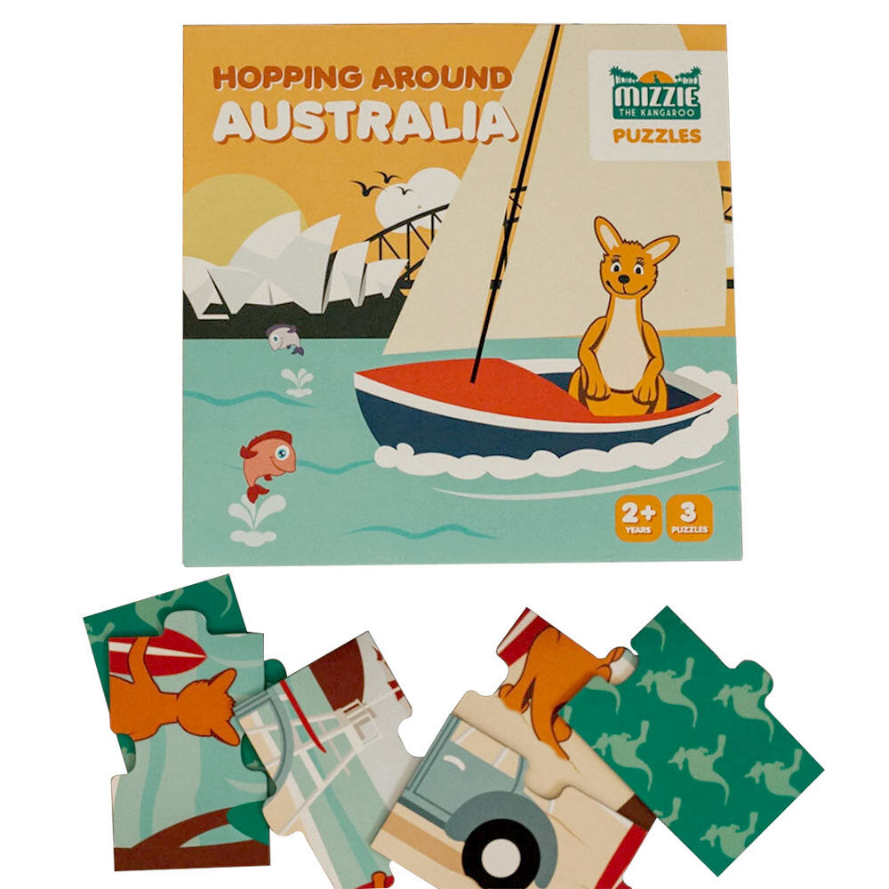 Mizzie the Kangaroo Set of 3 Educational Puzzles 25cm 4/6/9pc Infant/Toddler 2y+