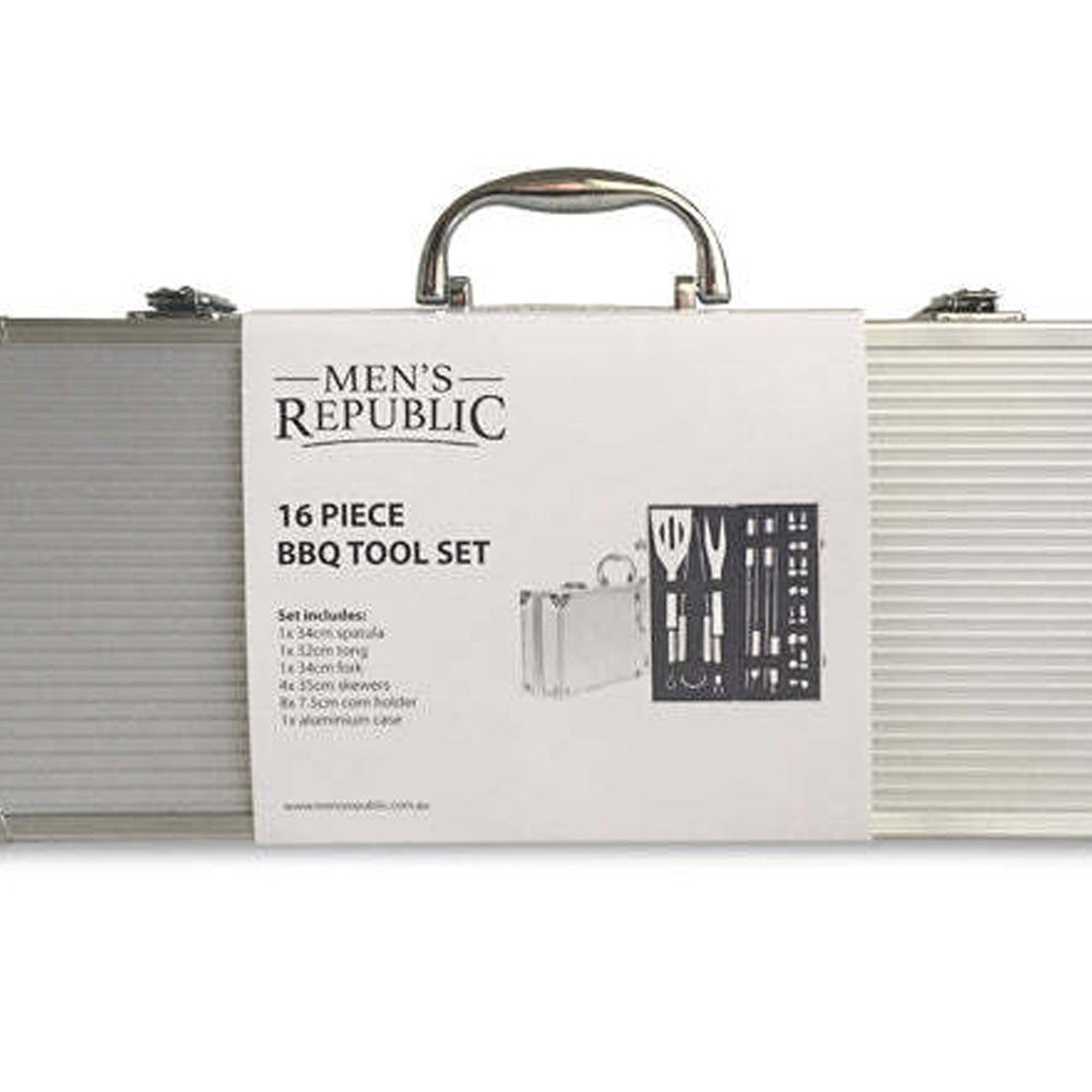 Men's Republic BBQ Cooking Spatula/Tong/Fork Utensils Set w/Aluminium Case (16 Pieces) — image 3