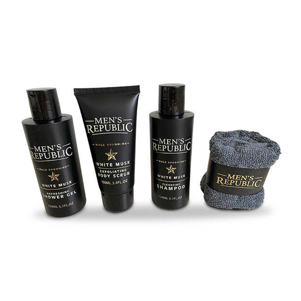 Men's Republic Body Facial Grooming Kit Shower Cleansing Gel w/Carry Bag (4 Pieces)