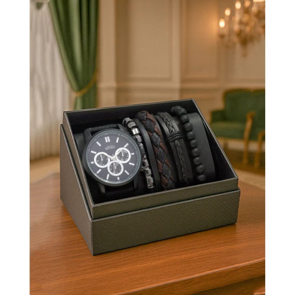 Men's Republic Stylish Modern Watch Set With 4 Bracelets Gift Set Black (5 Pieces) — image 5