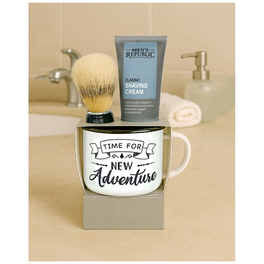 Men's Republic Coffee/Tea Drink Mug with Shaving Cream and Beard Brush Gift Set — image 4