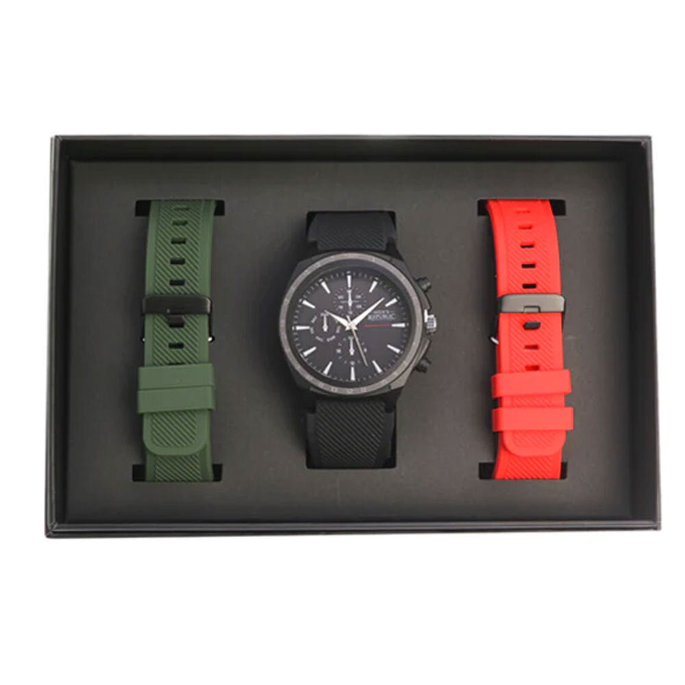Men's Republic Watch Set w/ Versatile Replaceable Red/Green Bands - Gun Metal — image 2