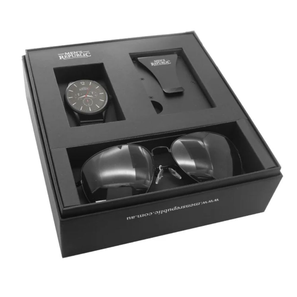 Men's Republic Sunglasses Watch Set with Card Wallet and Quartz - Black — image 5