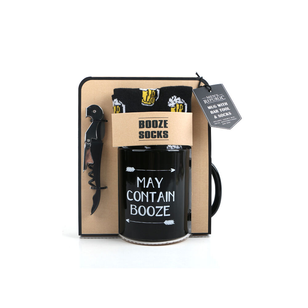 Men's Republic Beer Mug Set with Ceramic Socks and Bar Multitool - Black