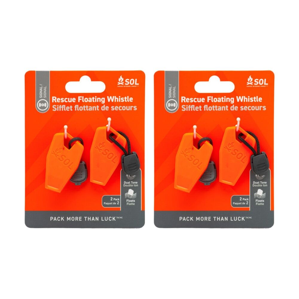 Sol 2pc SOL Rescue Whistle Dual Tone Loud Floating Weatherproof Orange Lanyard (2 Pack)