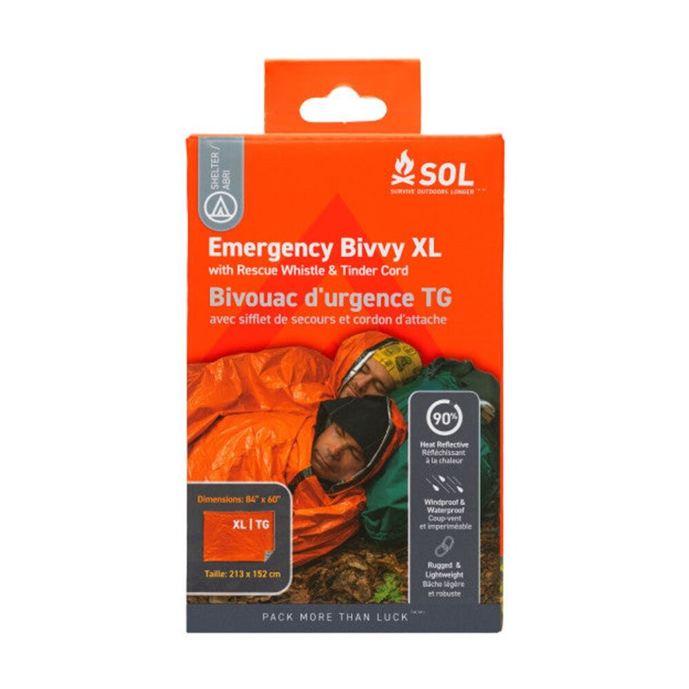 Sol Emergency Bivvy XL Waterproof Reflective Thermal With Rescue Whistle Orange