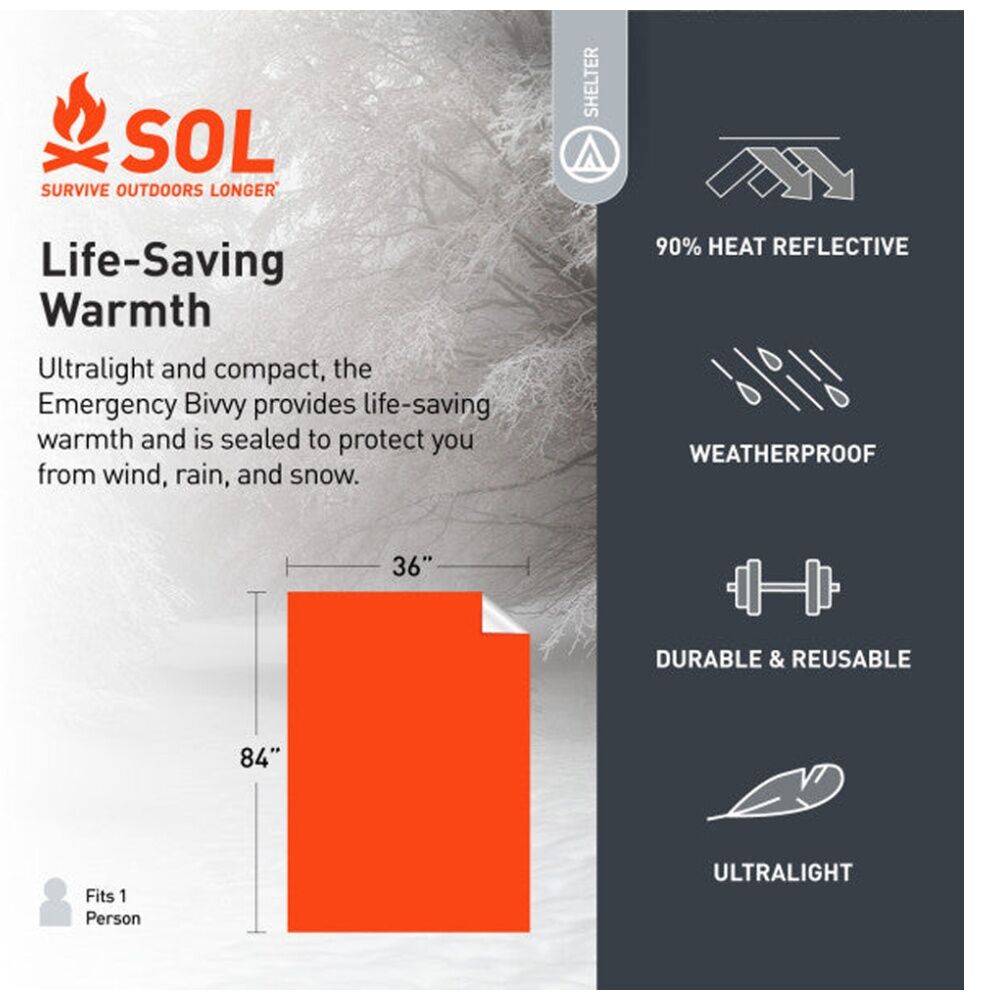 Sol Emergency Bivvy XL Waterproof Reflective Thermal With Rescue Whistle Orange — image 2