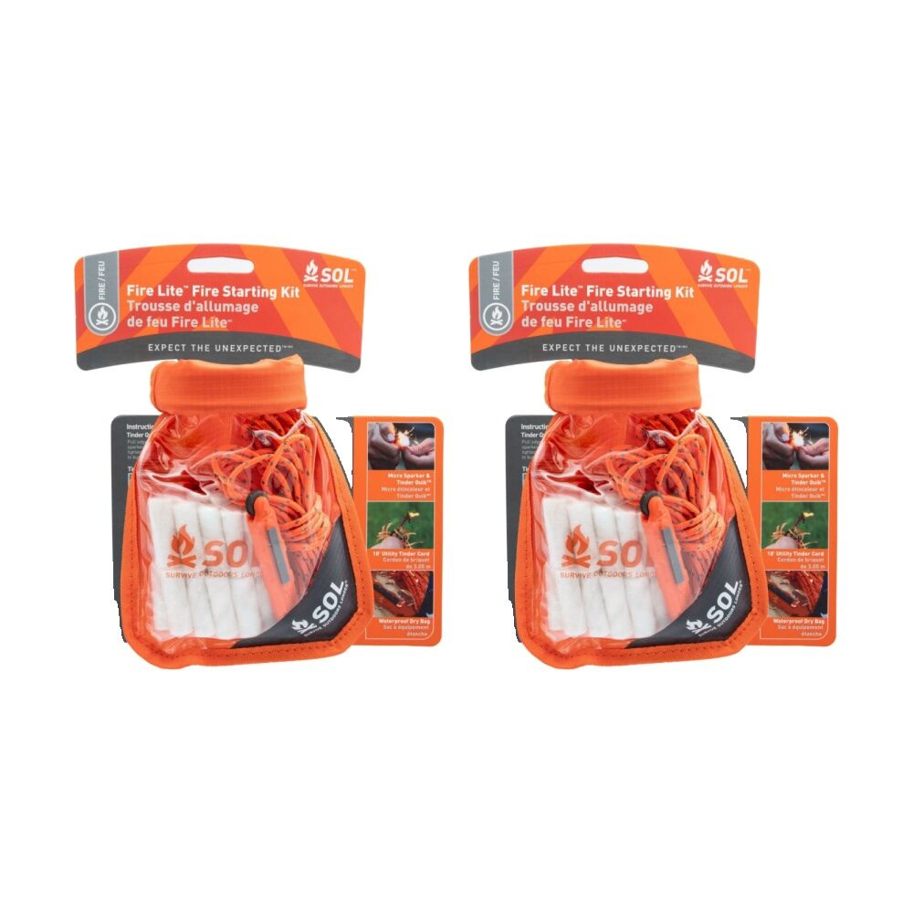 Sol Fire Starting Kit Survival Waterproof Tinder Quik With Sparker Dry Bag (2 Pack)