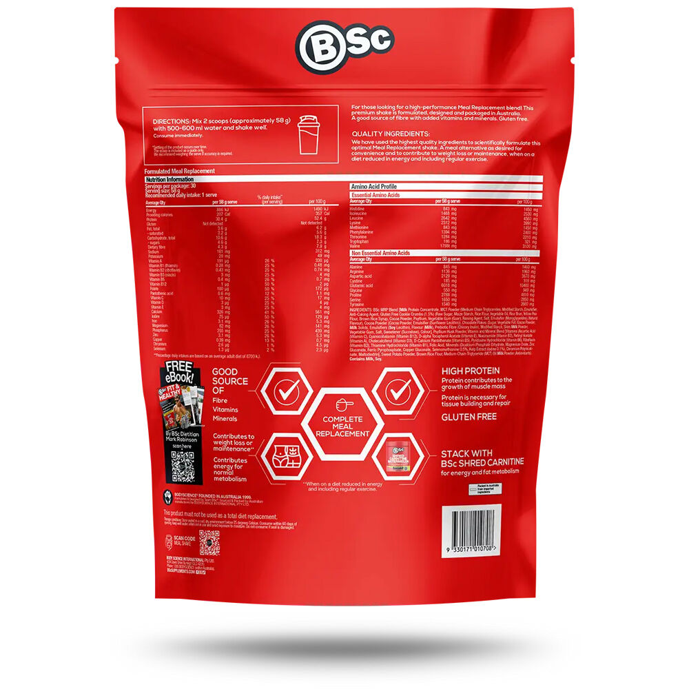 BSc 1.7kg Chocolate Cookie Butter High Protein Meal Replacement Shake 30 Serves — image 2