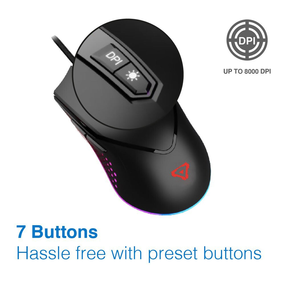 Laser Gaming 1.5m RGB M801 Wired Mouse 8000 DPI For Laptop/Computer PC Black