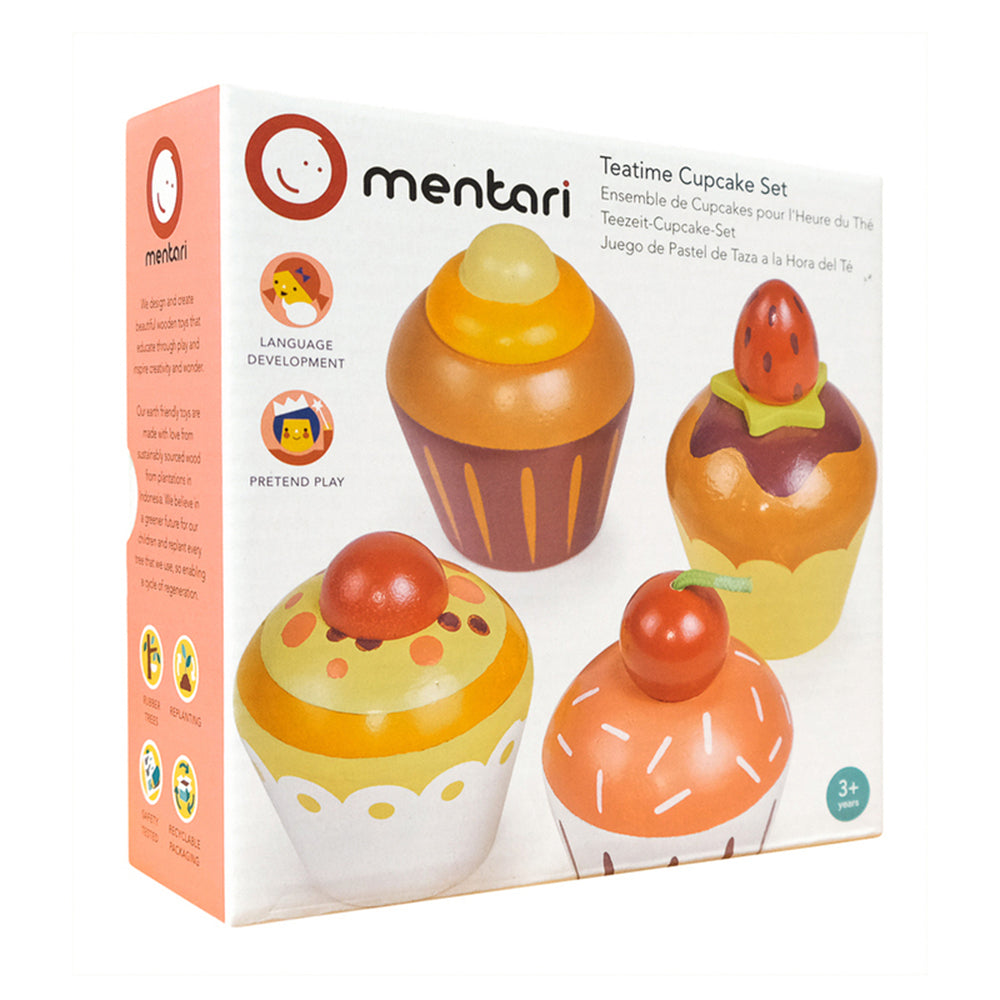 Mentari Teatime Cupcake Play Food Set Kids/Children 9x9cm Wooden Toy 3y+ (4 Pieces)
