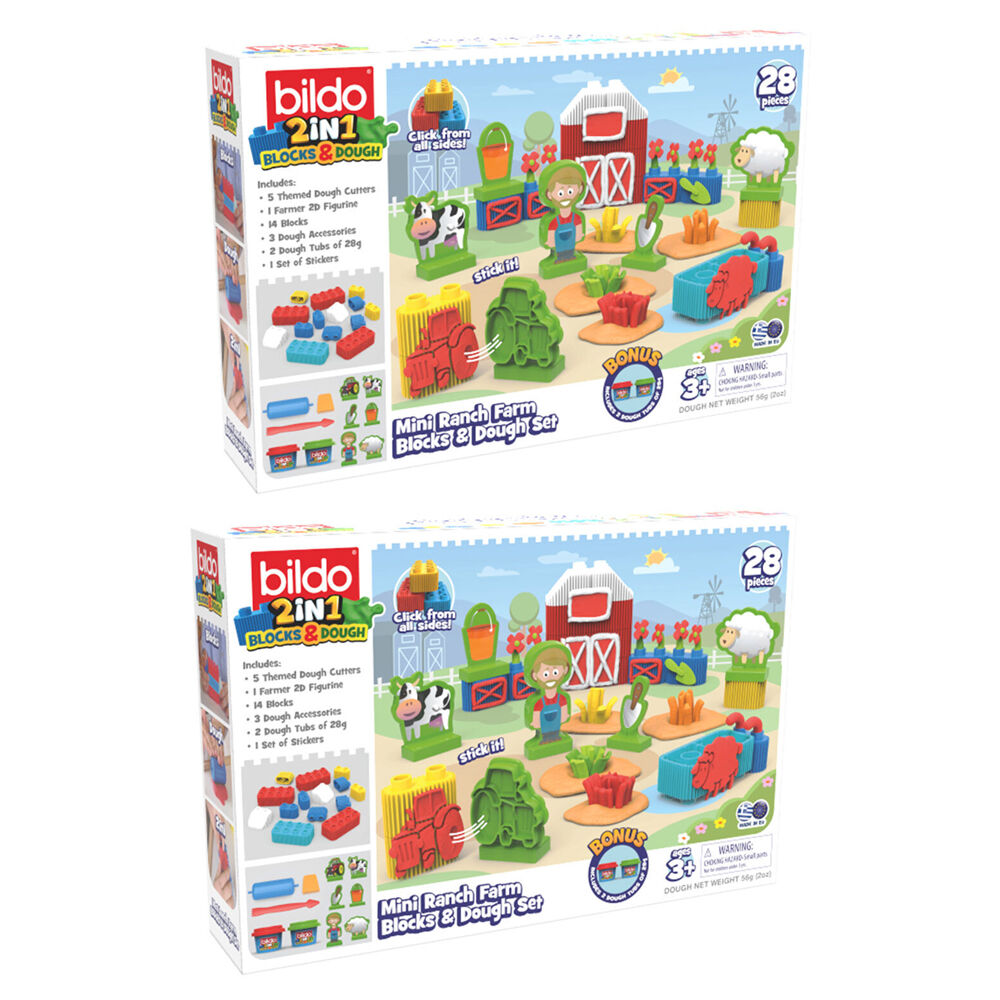 Bildo Mini Ranch Farm Blocks & Dough Set Kids/Children Educational Toy 3y+ (2 Pack)