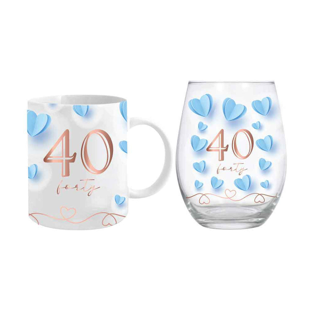 LMD 40th Birthday 360ml/600ml Ceramic Mug & Stemless Glass Set Drinkware (2 Pieces)