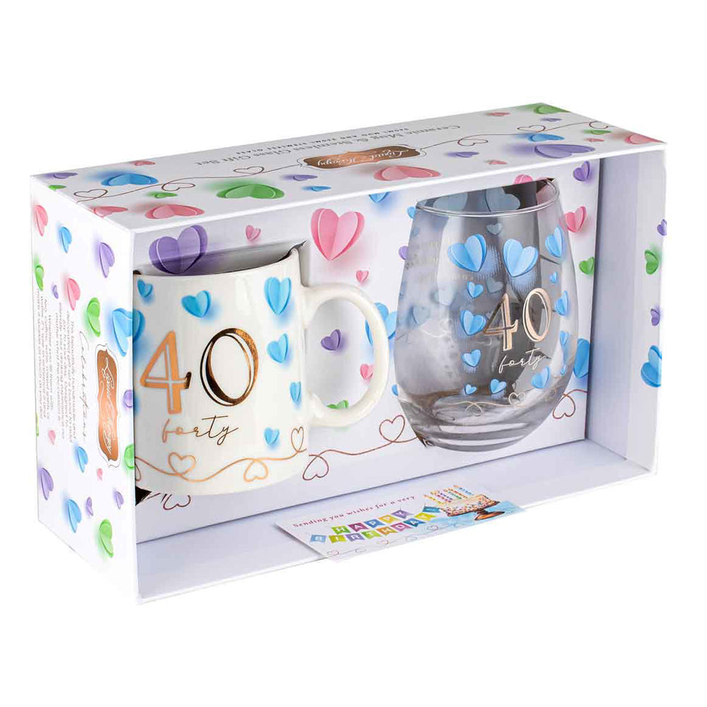 LMD 40th Birthday 360ml/600ml Ceramic Mug & Stemless Glass Set Drinkware (2 Pieces) — image 2