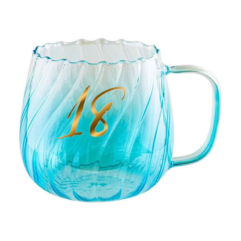 LMD 18th Birthday Glass 670ml/10cm Coffee/Tea Mug Drinking Water Cup w/ Handle Blue