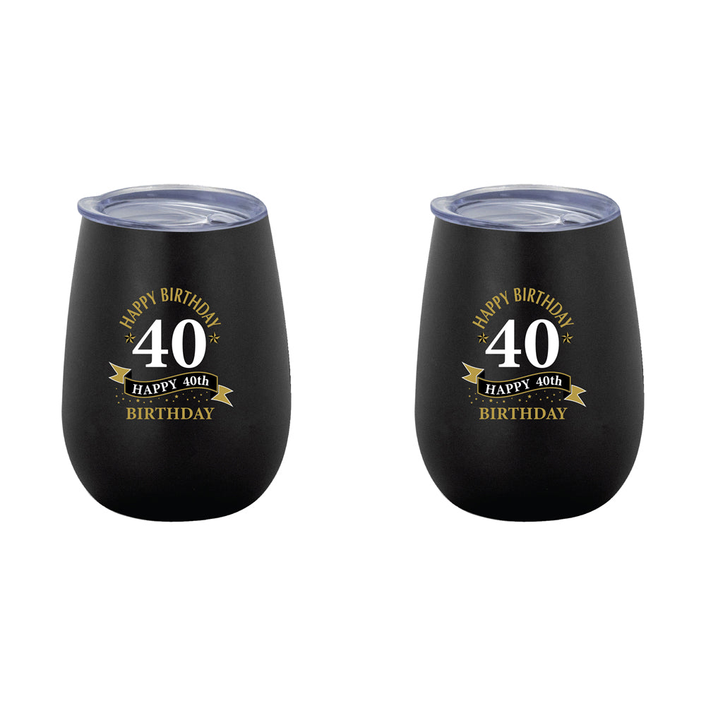 LMD 40th Birthday 360ml Stainless Steel Double Walled Tumbler Insulated Mug Black (2 Pack)