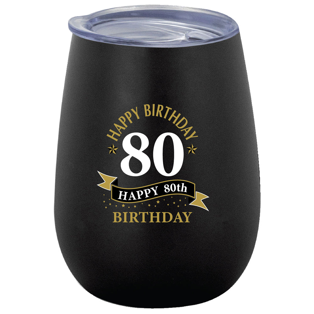 LMD 80th Birthday 360ml Stainless Steel Double Walled Tumbler Insulated Mug Black